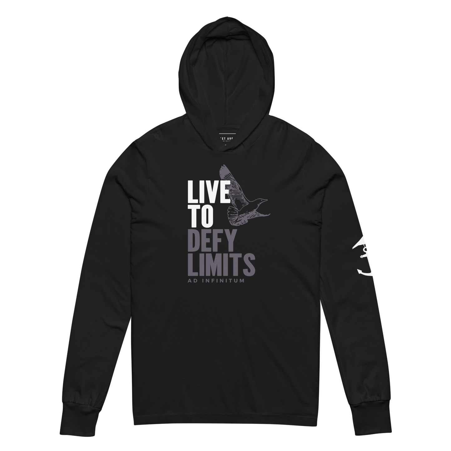 Live to Defy Limits Ad Infinitum Hooded Long Sleeve T-Shirt (Soaring Bird Edition)