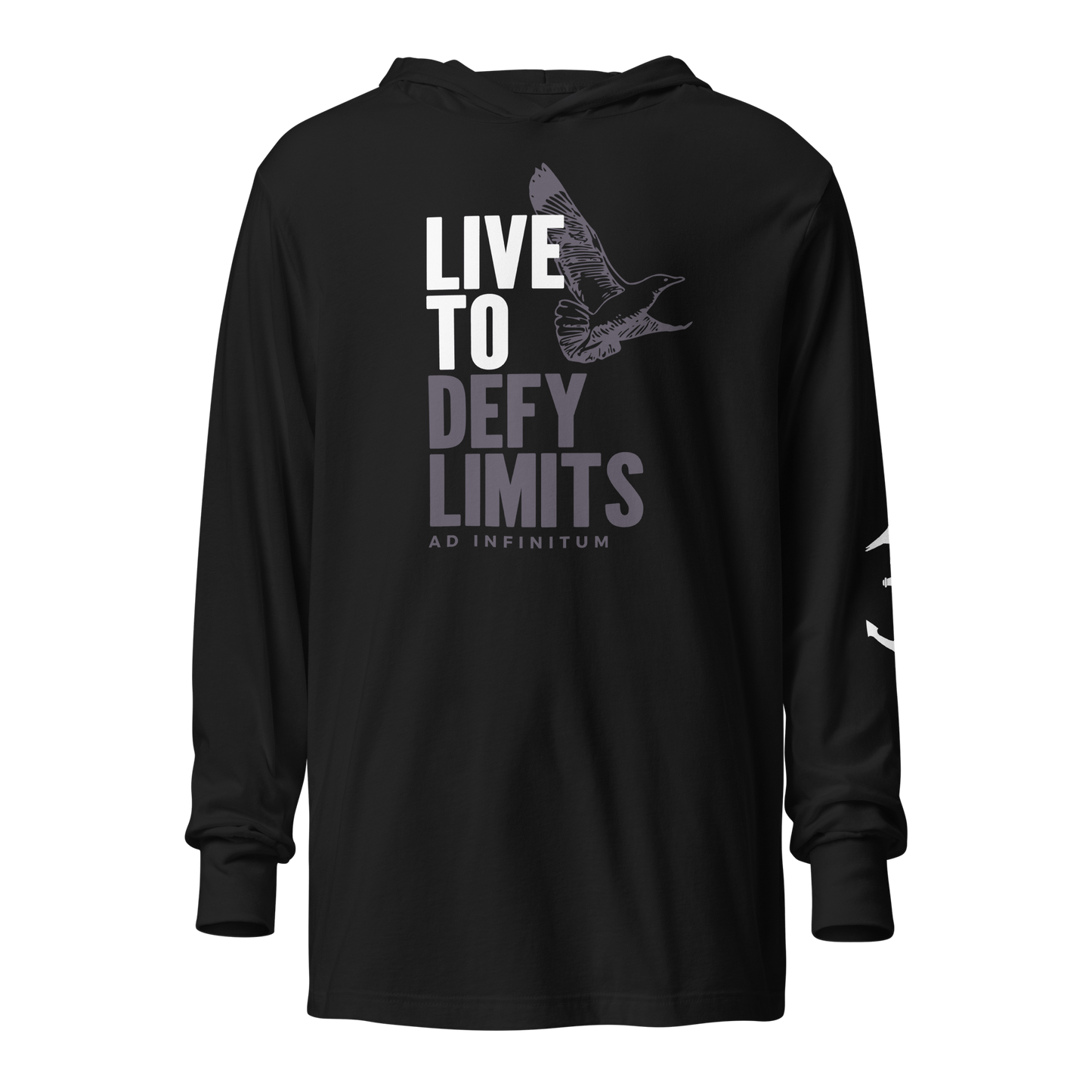 Live to Defy Limits Ad Infinitum Hooded Long Sleeve T-Shirt (Soaring Bird Edition)