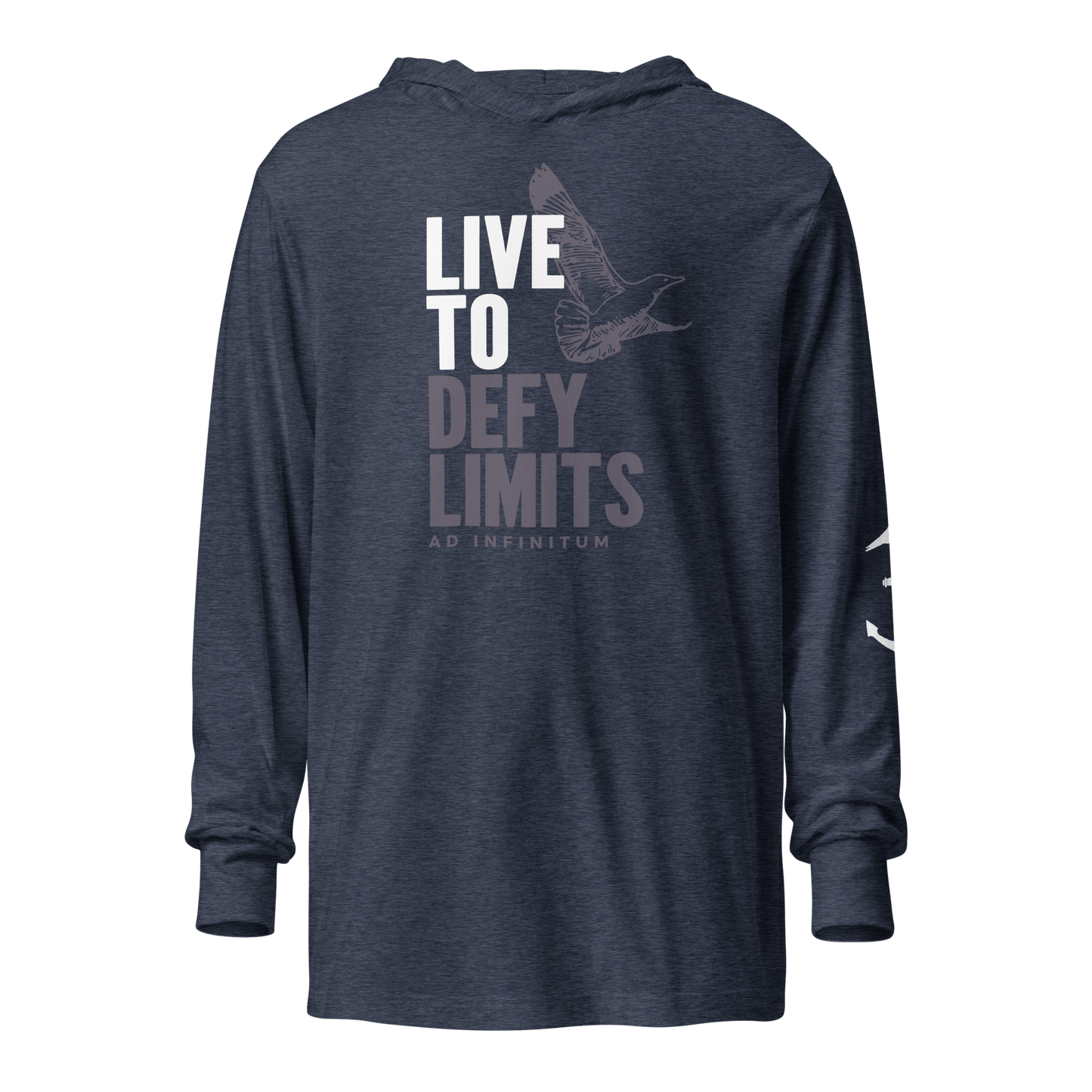 Live to Defy Limits Ad Infinitum Hooded Long Sleeve T-Shirt (Soaring Bird Edition)